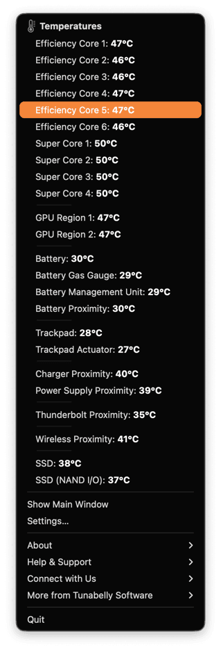 TG Pro temperature list